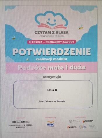 Potwierdzenie ukończenia pierwszego modułu.